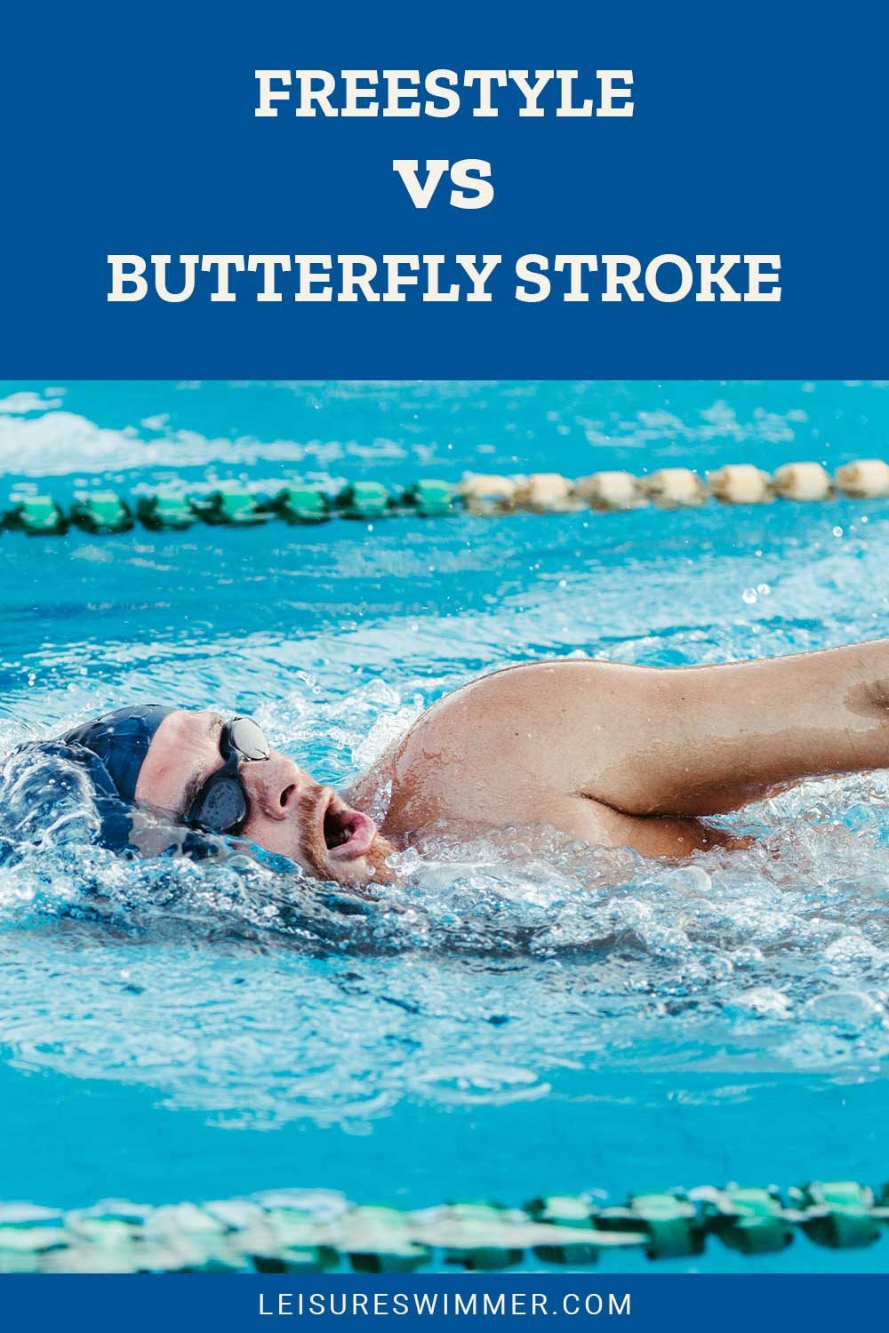 Man's mouth open when swimming in a pool - Freestyle vs. Butterfly Stroke.